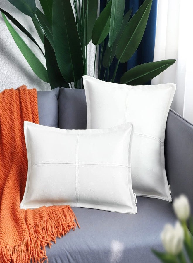 BRAWARM White Leather Throw Pillow 18 X 18 Inches, Faux Leather Pillow Cover with Piping, Hand Stitched Decorative Throw Pillow Covers for Couch Sofa Bed Living Room Garden - Image 3